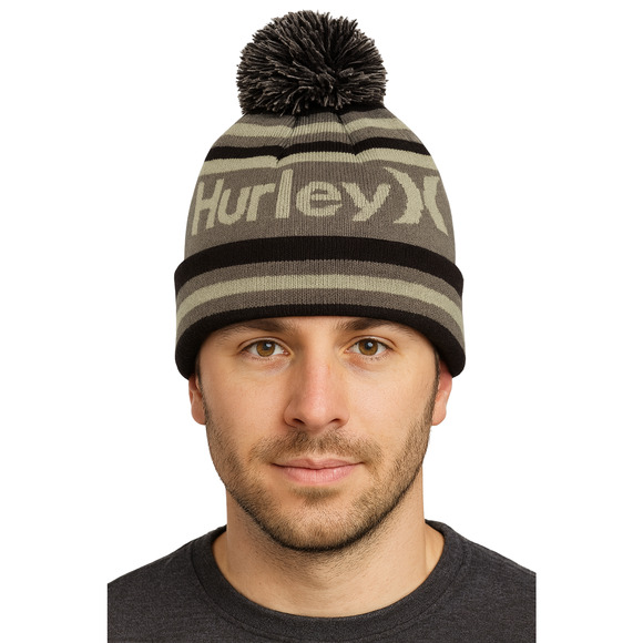 Hurley Ragland Black Gray Pom Beanie Knit Winter Hat Cuffed Acrylic One Size New - Picture 6 of 14